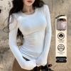 Women's Fishbone Brushed Base Layer Top: Round Neck, Long Sleeve, Slim Fit, Trendy Niche, Body-Shaping, 2025 Style.