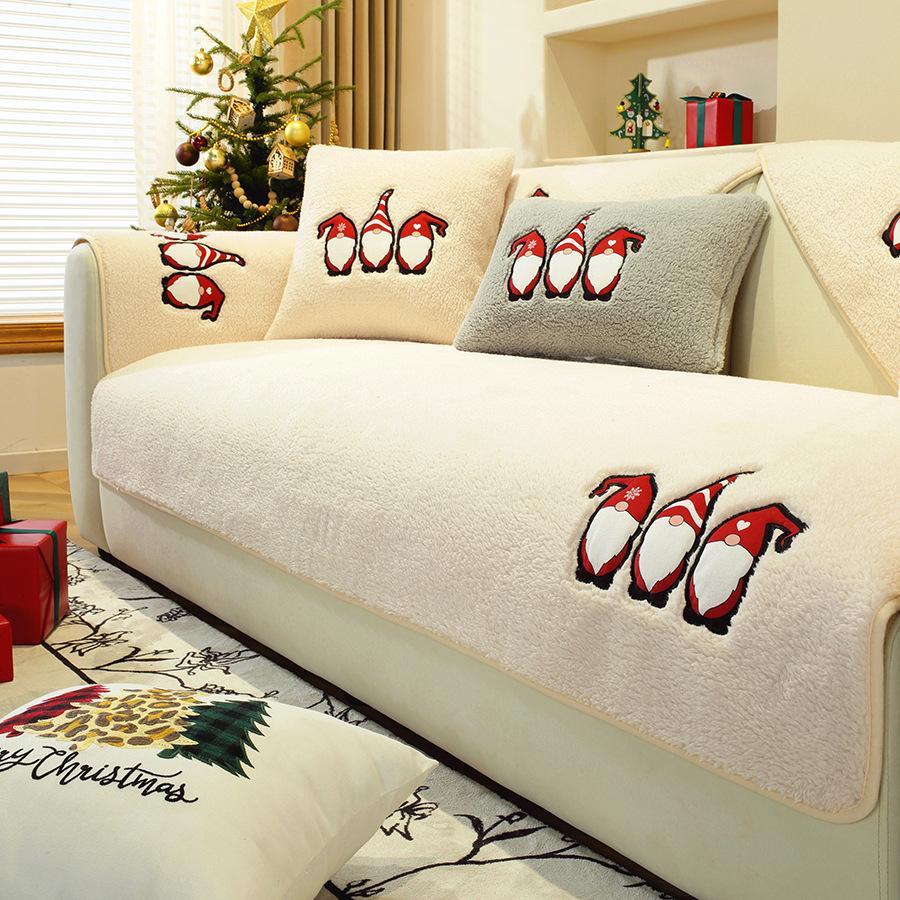 Świąteczna poduszka na sofę z owczej wełny Zimowa antypoślizgowa zagęszczona polarowa narzuta na sofę Poszewka na poduszkę Ręcznik
