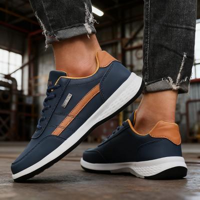 Herrenschuhe aus Kunstleder Schnür-Sneaker Trend Freizeit-Schuhe Atmungsaktiv Rutschfest Freizeit Herren-Sneaker Herren Vulkanisierte Schuhe