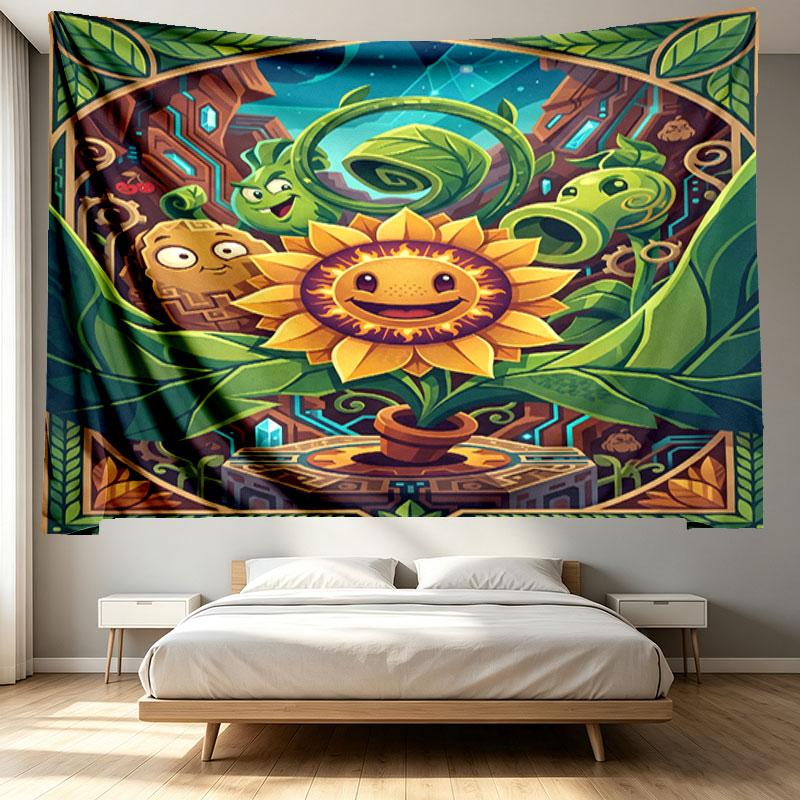 Plants VS Zombies Print Tapestry - Portable Wall Decor Cloth, for Home, Dorm, Travel, Bedroom, Living Room - Ideal Birthday Housewarming Gift