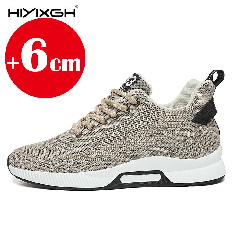 Breathable mesh sports shoes for men's height-enhancing insoles 6 cm elevator shoes thick high heel lift size 37-46