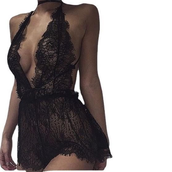European & American Sexy Lace See-through Pajama Set