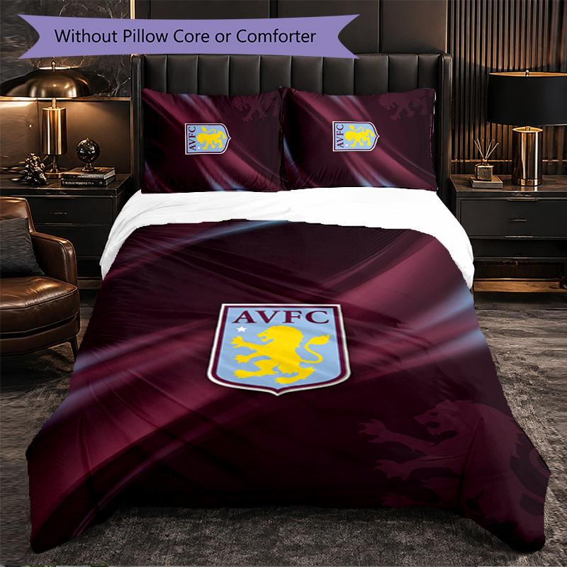 Aston Villa Football Themed Bedding 3Pcs Duvet Cover Set Decorative Bed Linen For Teen Room Home Decoration