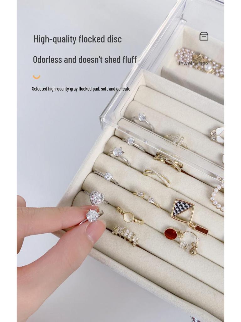 Triple-Layer Velvet Jewelry Box: Dustproof Drawer-Style Organizer and Decorative Storage