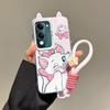 KEYSION Cute Ear Cartoon Case for VIVO Y04 Y04s with Lanyard Soft Silicone+PC Shockproof Phone Cover for VIVO Y29s Y29t 5G