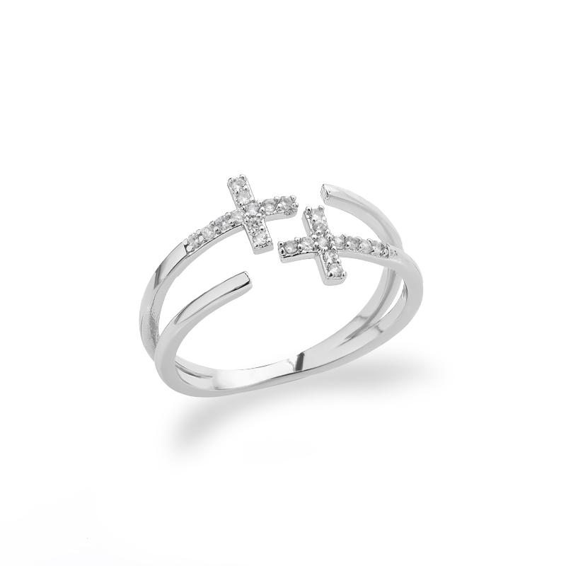 

Zircon Double Cross Rings For Woman Stainless Steel Gold Color Shiny Opening Ring New Luxury Fashion Wedding Jewelry Gift Bague resizable