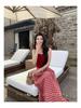 French Retro High-End Red Plaid Midi Skirt for Women - 2025 Summer Trend