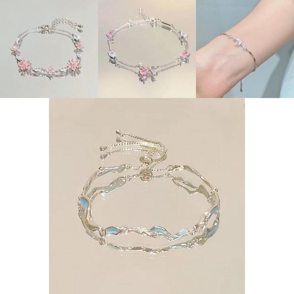 Fashion Floral Alloy Bracelets With Moon Charm For Women And Men