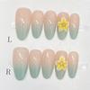 10Pcs Handmade French Gradient Cat Eye Press On Nails With 3D Butterfly Diamond Flowers Long Coffin Almond Shape