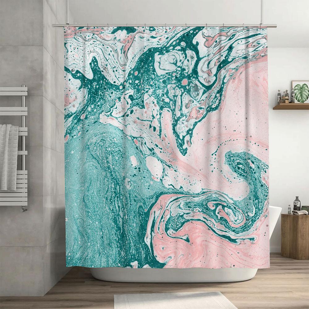 Marble Shower Curtain Pink Green White Bath Decor Set Modern Design for Bathroom 72 X 84 Inch Waterproof Fabric