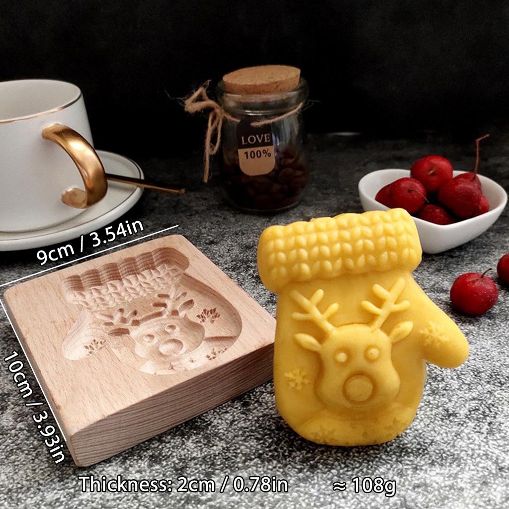 Wooden Cookie Molds for Christmas, DIY 3D Engraved Embossed Biscuit Cutter Moulds, Xmas Tree Snowflake Santa Claus Gingerbread