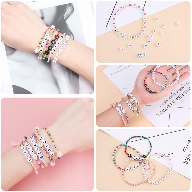 100Pcs 7mm Acrylic Alphabet Beads Rose Gold Letter Loose Flat Round Beads For Jewelry Making Findings DIY Bracelet Earrings Gift
