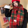 Women's High-End Retro Red Plaid Tassel Scarf & Shawl - Winter Warmth for Christmas and New Year