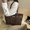 Yogodlns Leopard Print Large Capacity Tote Bag with Brown Faux Leather Trim Gold Lock Shoulder Purse for Daily Use Underarm Handbags