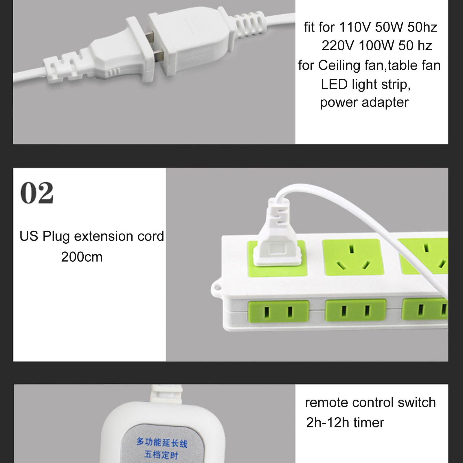 

110 В 220 В 100 Вт Подовжувач розетки США Бездротовий перемикач дистанційного керування для приміщення 12 год. Кабель синхронізації для стельового вентилятора Світлодіодні лампи