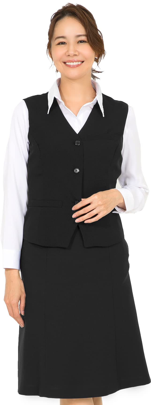 

Office vest set top and bottom Size 21 plain black [Add Rouge] wear, suit, up, washable, uniform, company, A-line skirt, [b5081] ABR,