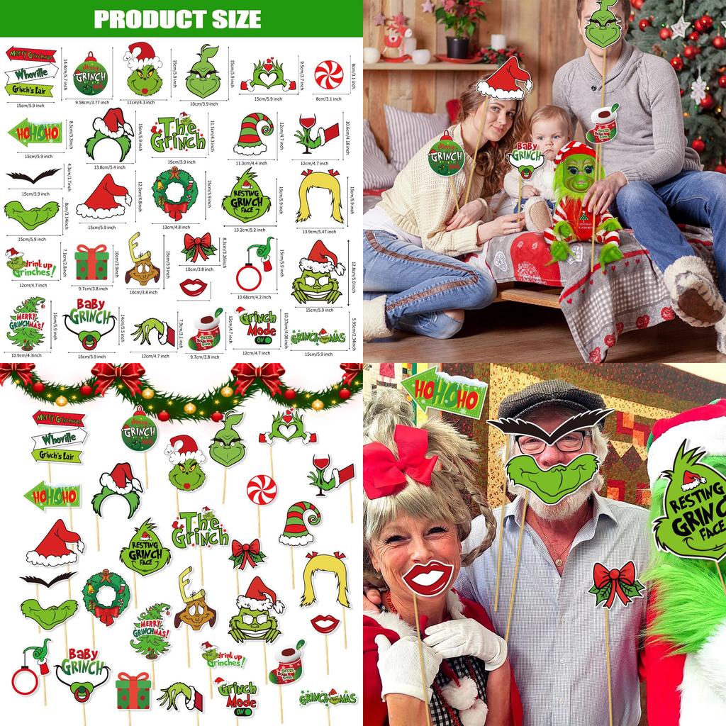 Green Grinch Christmas Party Photo Props Funny Decorative Supplies For Party