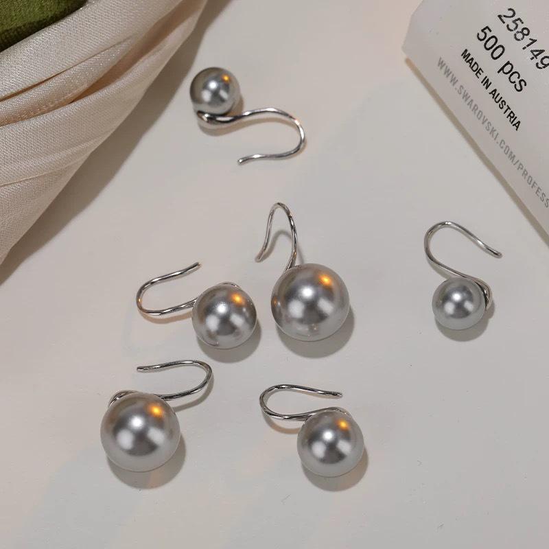 Beixi S925 Sterling Silver Dazzling Star Gray Pearl Ear Hook Earrings for Women 925 Silver