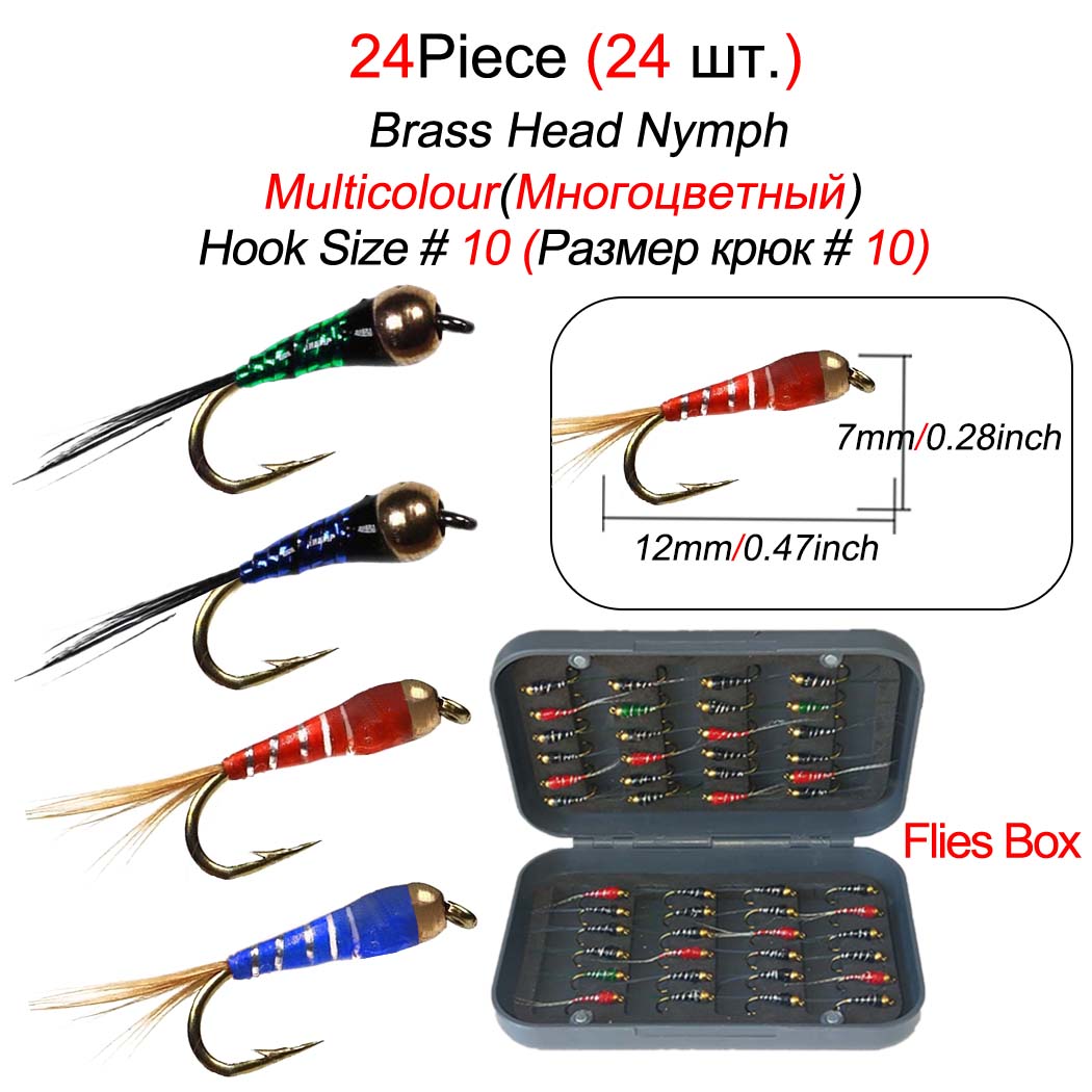 

24 шт./кор. мухи для зимней рыбалки, вольфрамовые приманки Perdigon Nymph Fly Beadhead, быстро тонущий крючок, приманка для форели, зимняя рыбалка Pesca 24Pcs-Size 10