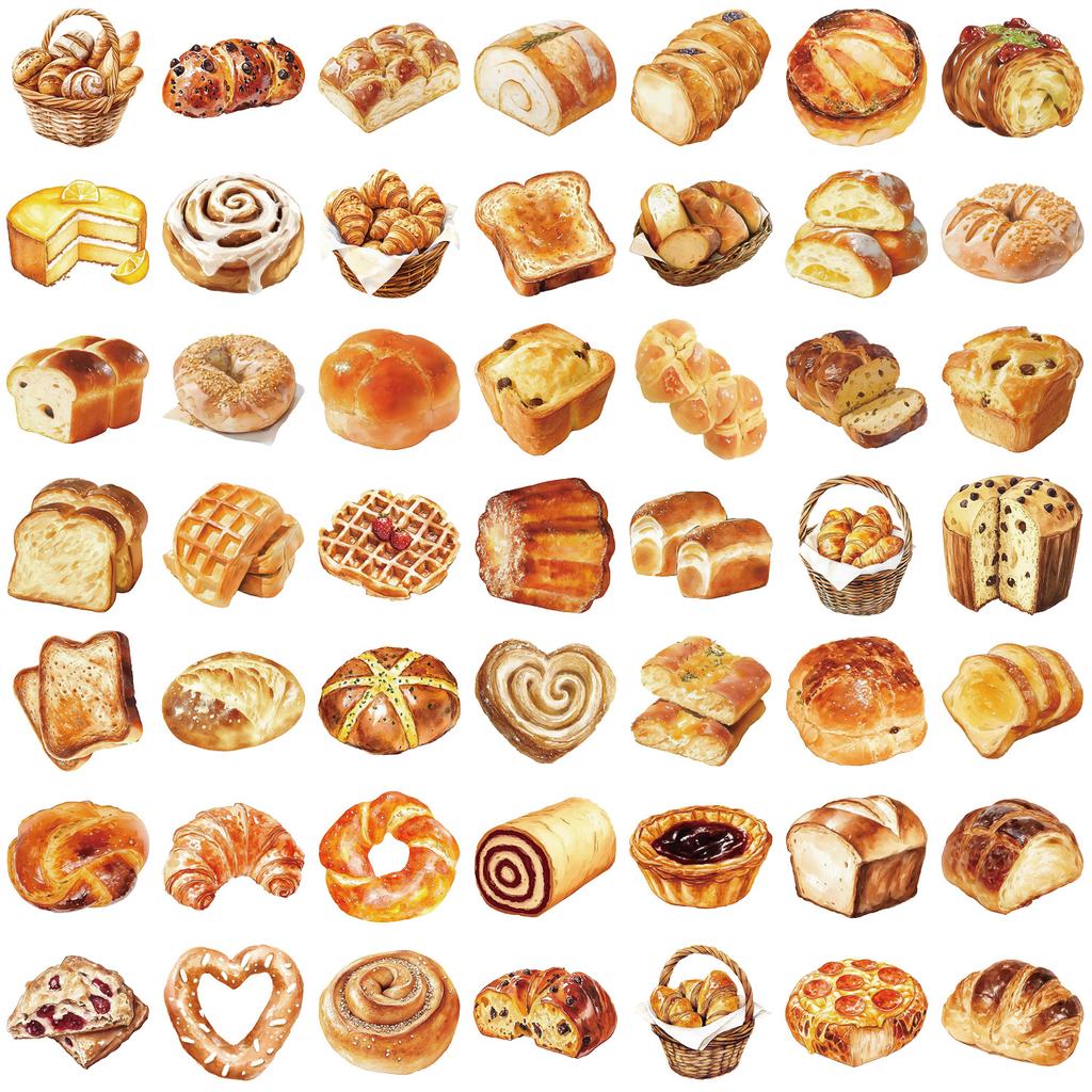 50 Transparent Cartoon Bread Baking Sticker Pack Waterproof Transparent PET Manual Material Decorative Guitar Notebook