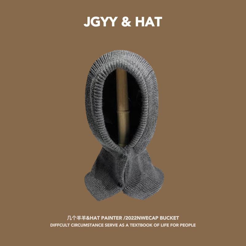 

Нишевый дизайн Балаклава Зимний шарф Интегрированная вязаная шерстяная шапка Женская теплая шапка-пуловер M（56-58cm）