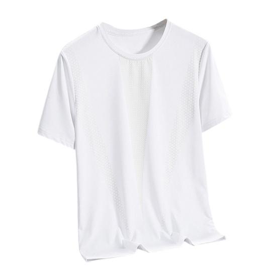 

Men Athletic T-shirt Breathable Quick-Drying Summer Sports Tee Mesh Loose Fit T-shirt for Gym Outdoor Workout L білий