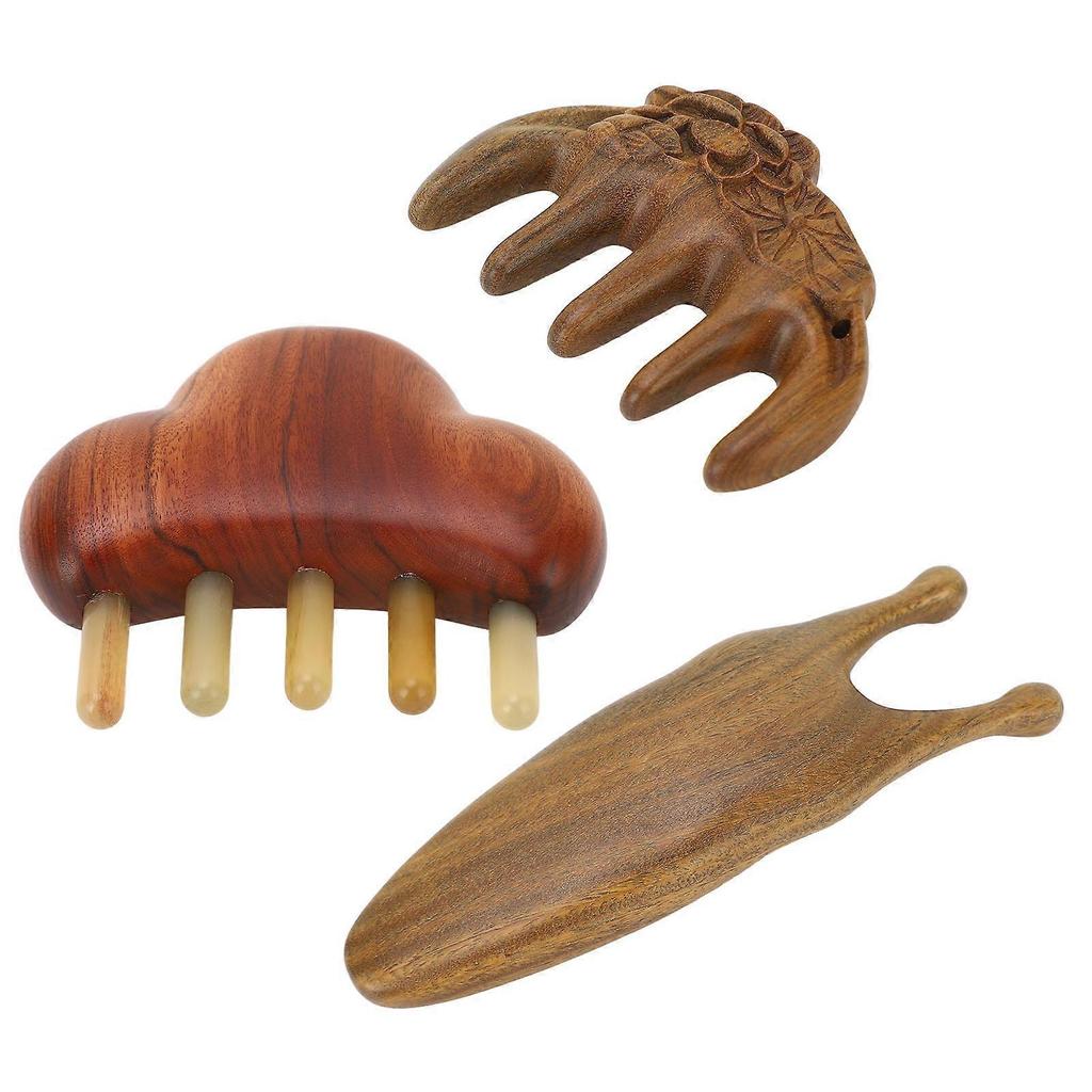 3pcs Sandalwood Meridian Comb Set Wide Comb Teeth Reduce Stress Wooden Nose Maasage Tool for Head Neck