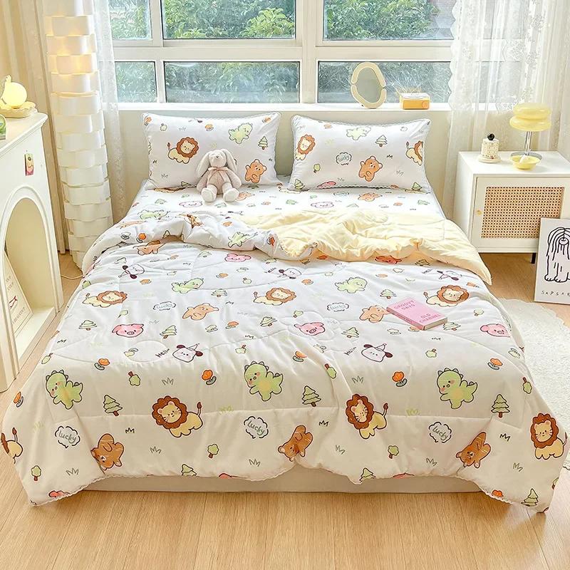 Orange Summer Quilts Washable Lace Kids Adult Single Double Queen Size Bed Thin Comforter Cute Cartoon Blanket for Girft