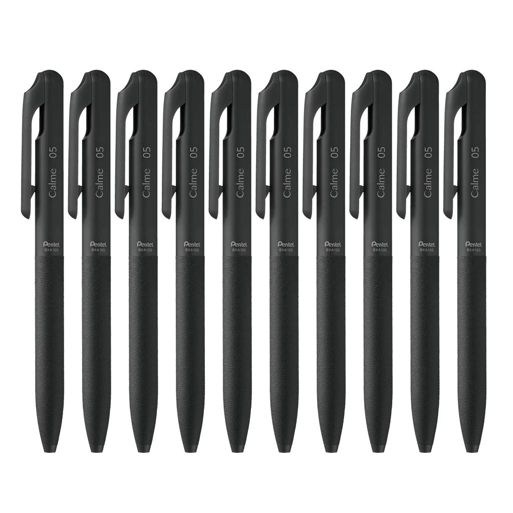 Pentel Calme Ballpoint Black 10 Pens Oil-Based Pen, 0.5mm, Ink, (BXA105A-A)