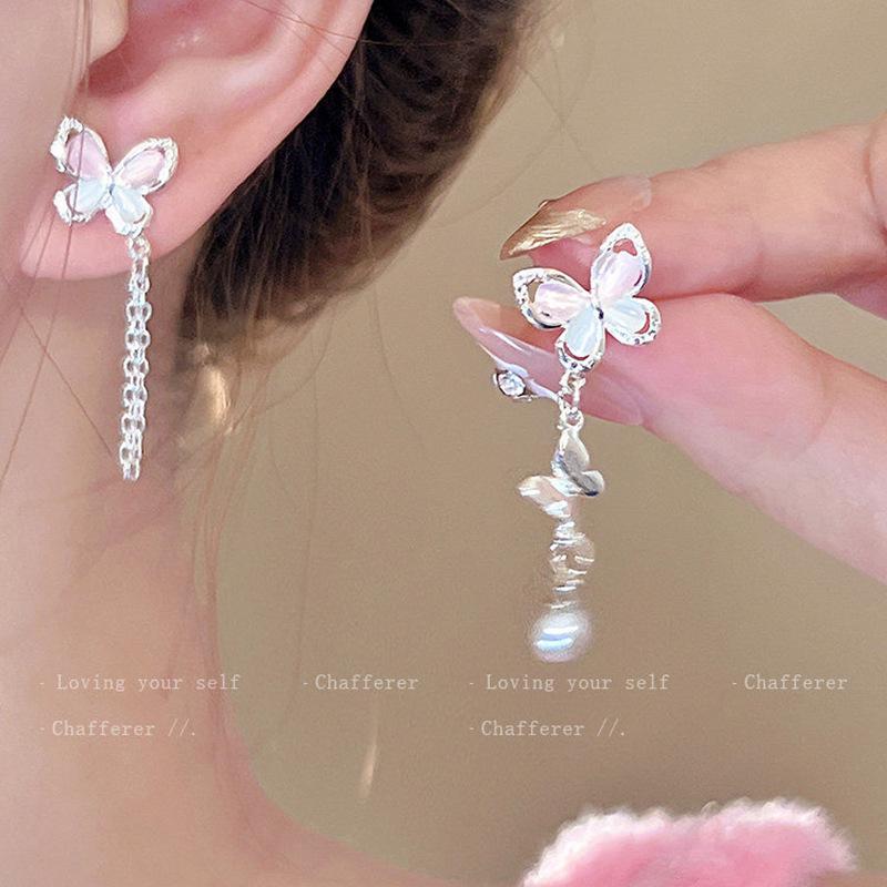 "925 Silver Long Tassel Zircon Bow Earrings for Women - Light Luxury & Versatile Design"
