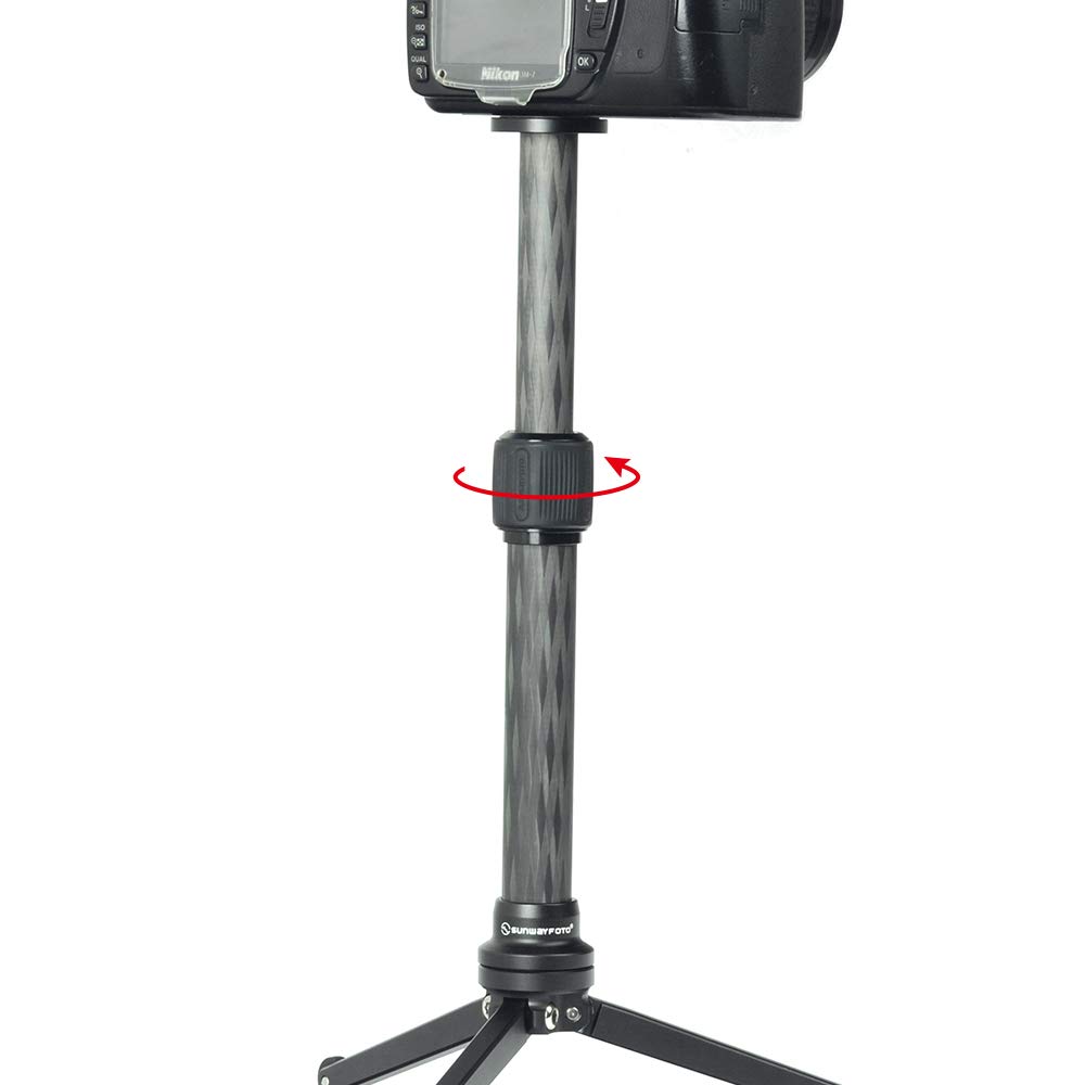The SWFOTO is an extendable carbon fiber tripod assembled with a carbon fiber tripod and extension ET-01 pole.