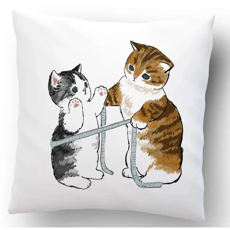Cute Cat Pattern Pillowcase Living Room Office Home Pillowcase Car Ornaments