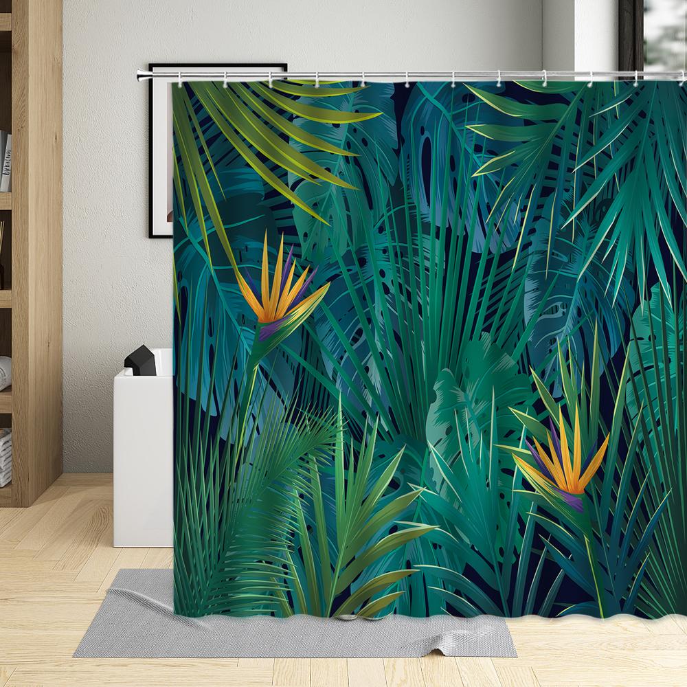 Tropical Plant Green leave Shower Curtain Banana Leaf Monstera Flower Scenery Bathroom Bath Curtains Decor Fabric With Hooks Set
