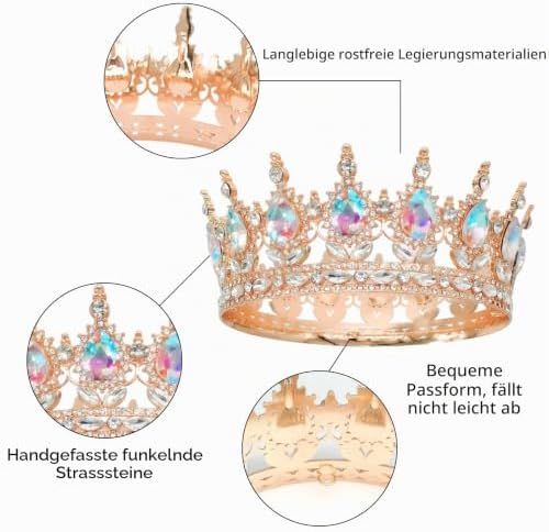 Vintage Round Bridal Hair Accessories Rhinestone Crown Wedding Decoration Women Tiara Queen Crown Birthday Cake Topper Girl Princess Crown Adult