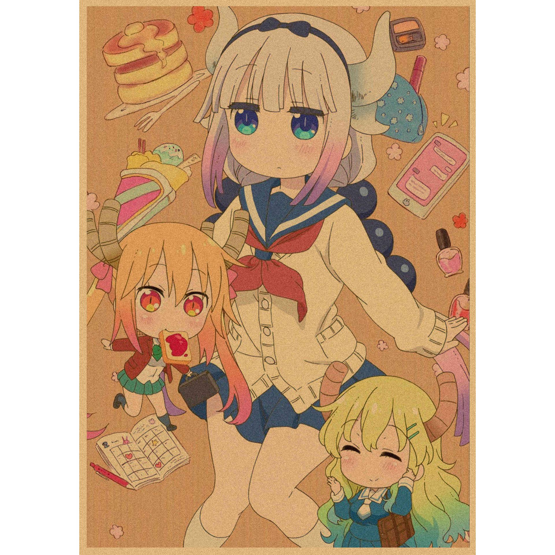 

Kobayashi-san Chi no Maid Dragon Retro Kraft Paper Anime Poster - Decorative Wall Art Mural 29.7X42cm(A3 size）