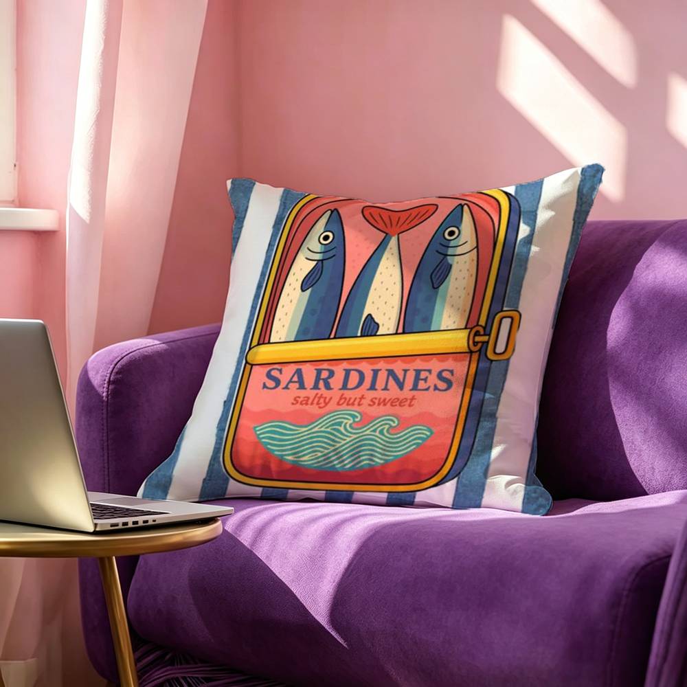 Sardines Canned Square Double-Sided printed Pillow Case Bedroom Bedside Pillow Sofa Cushion Cover
