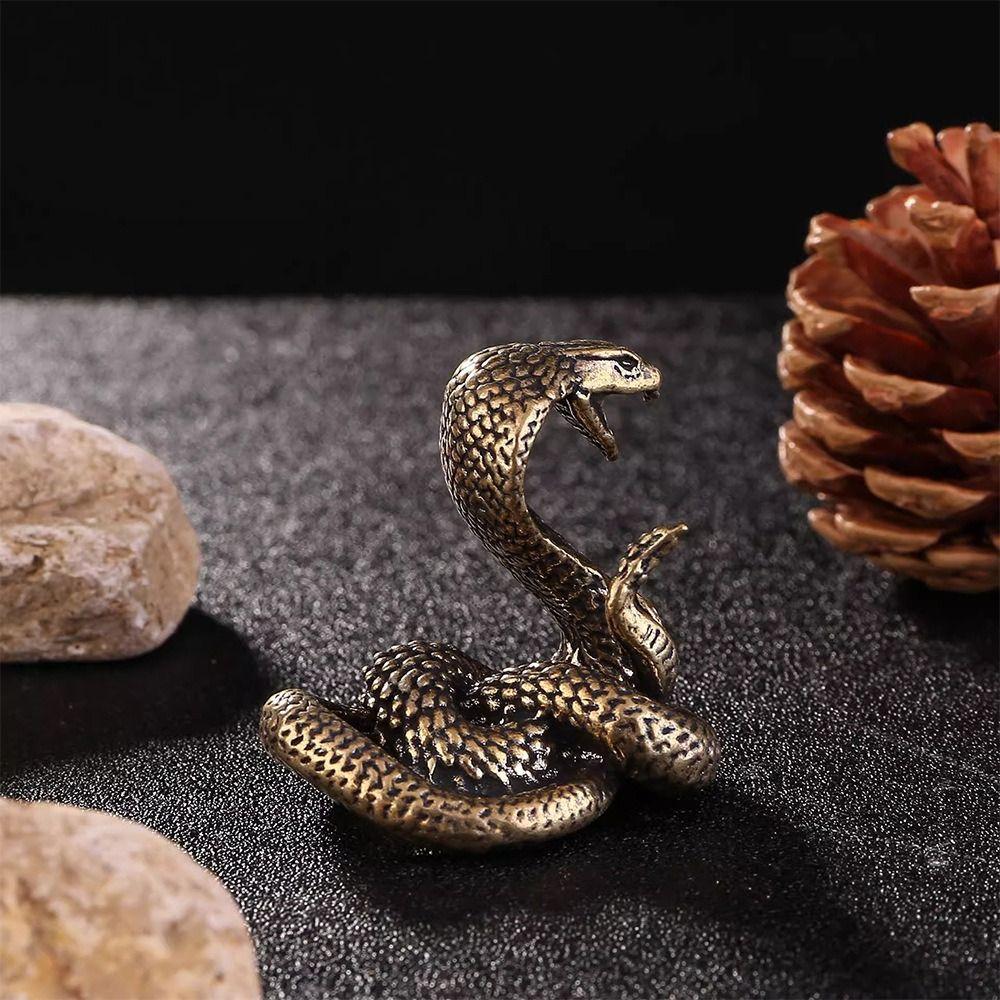 Copper Mini Cobra Statue Ancient Snake Figurines Tea Pets Brass Cobra Figurines  Birthday Gift