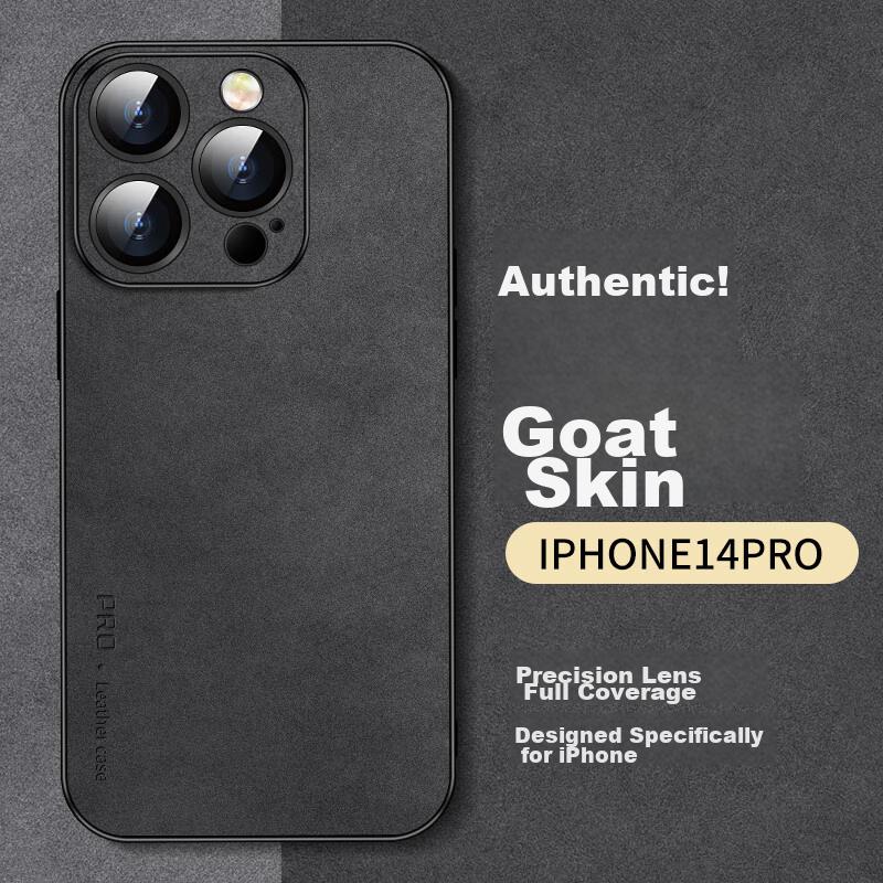 IPhone 14 Pro Case, Apple 14 Pro Protective Cover, Shockproof, Full Lens Protection, Luxury Lambskin, Simple Silicone,n, Black Leather Case