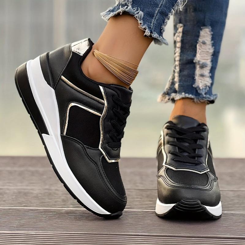 Spring and autumn new color matching lace-up wedge heel platform women's single shoes large size rhinestone sports and leisure shoes women