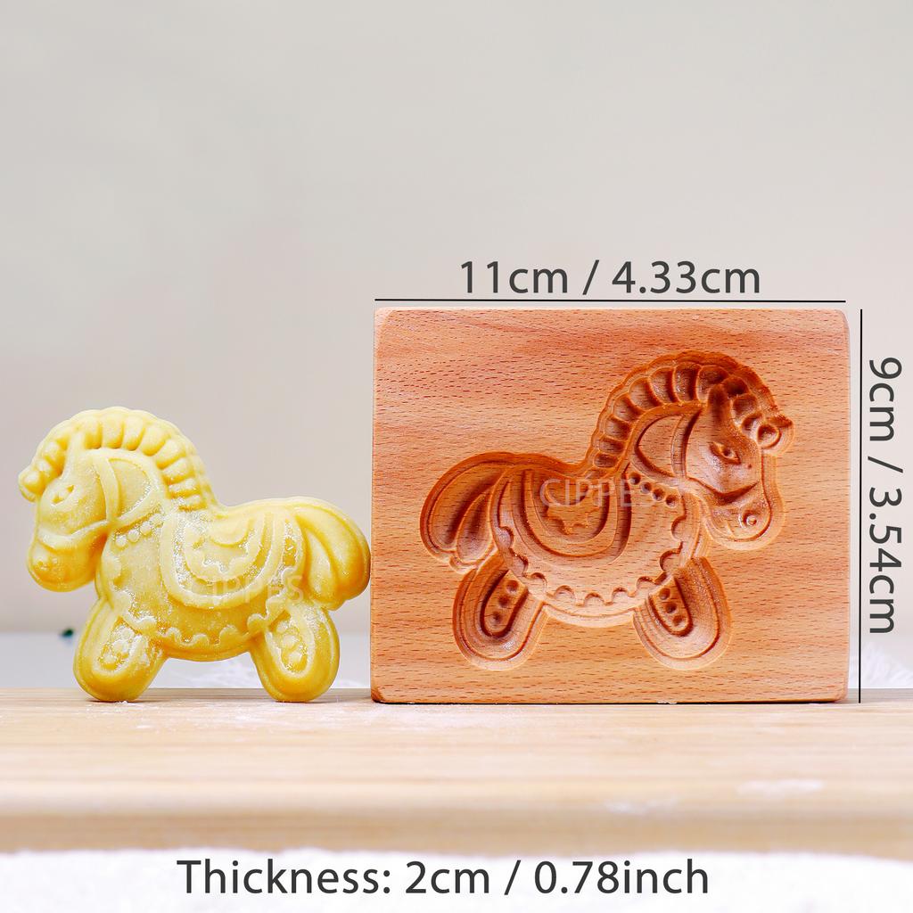 1PC Christmas Wooden Cookie Mold, Animals Patterns, 3D Carved Embossed Biscuit Cutter Moulds, Bird, Bear, Tiger, Horse, Squirrel