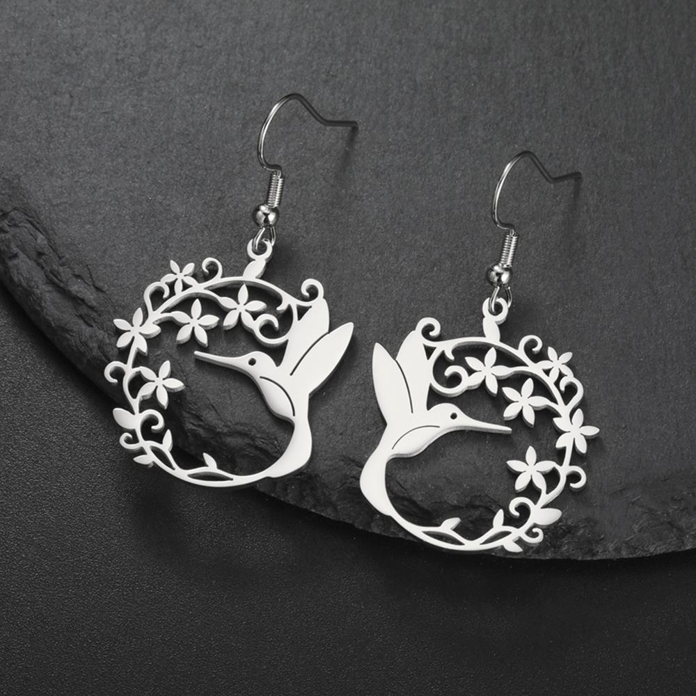 

My Shape Hummingbird Earrings for Women Girls Flowers Birds Drop Earrings Fashion Jewelry Stainless Steel Earrings Woman Gifts