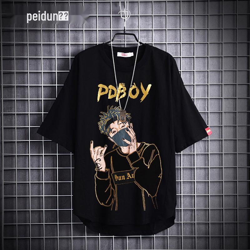 

Мужская модная футболка с принтом с коротким рукавом на лето 2024 года – стиль интернет-тренд XL чёрный