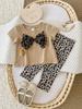 Toddler & Girls' Leopard Print Summer Set: Short Sleeve & Long Pants, Korean Style