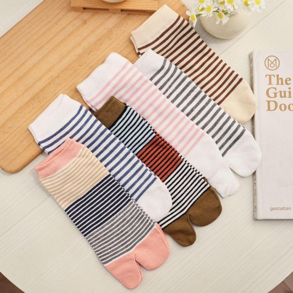 3Pairs Stripe Two Toe Tube Socks Sweat Absorption Toe Separator Socks Toe Short Calf Socks  Slippers