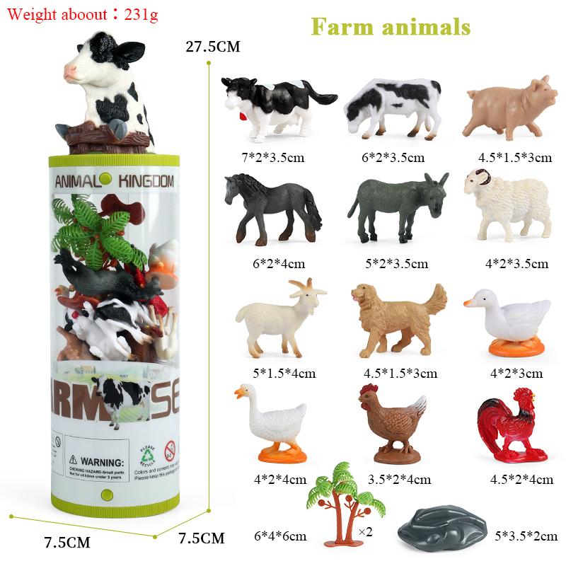 Oenux Zoo Animals Model Lion Shark Bee T-REX Penguin Cow Horse Hen Action Figures Cute Education Miniature Playset Kid Toy Gift