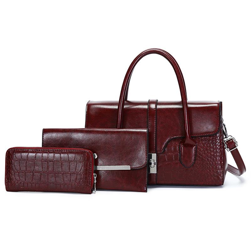 

Crocodile Pattern Women S Three-Piece Set, Mother And Child Bag, Tote Bag, Fashion Shoulder Messenger Bag. бордовый