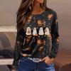 Women's Fashion Long Sleeve Tunic Top with Halloween Print and Side Slits - Round Neck Blouse for Party