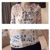 Floral Print Elegant V-Neck Chiffon Blouses Folds Short Sleeve Pullovers Shirt Summer Casual Women's Clothes