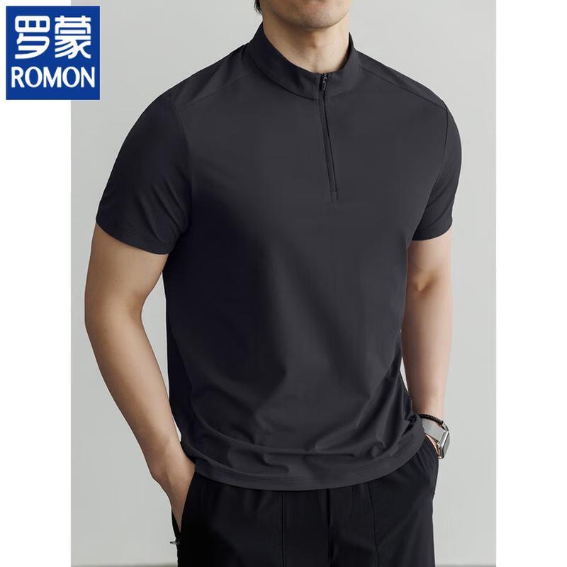 ROMON Men s Half-Zip Stand-Collar Quick-Dry Short Sleeve T-Shirt 4XL