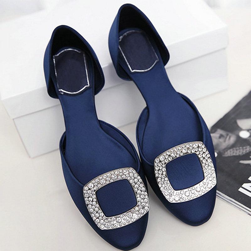 Fashion Women'S Shoes 2025 Spring And Summer New Korean Version Of Rhinestone Solid Color Flat Shoes Pure Silk Casual Single Shoes